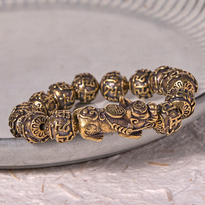 Kupferarmband mit Pixiu-Fu-Charakter für Herren mit Om Mani Padme Hum-Perlen