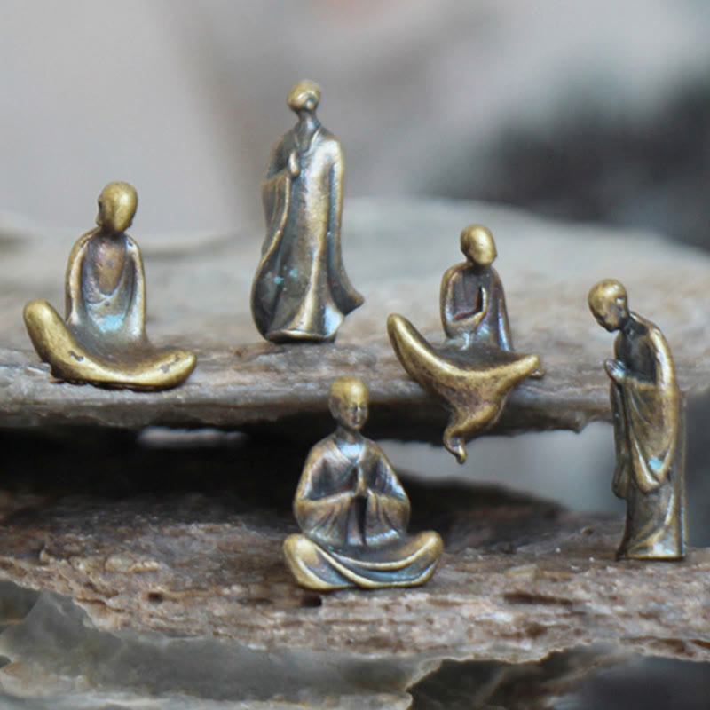 Mini-Buddha-Statuen-Set | Meditationsmönch-Dekor aus Metall