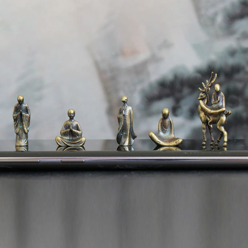 Mini-Buddha-Statuen-Set | Meditationsmönch-Dekor aus Metall