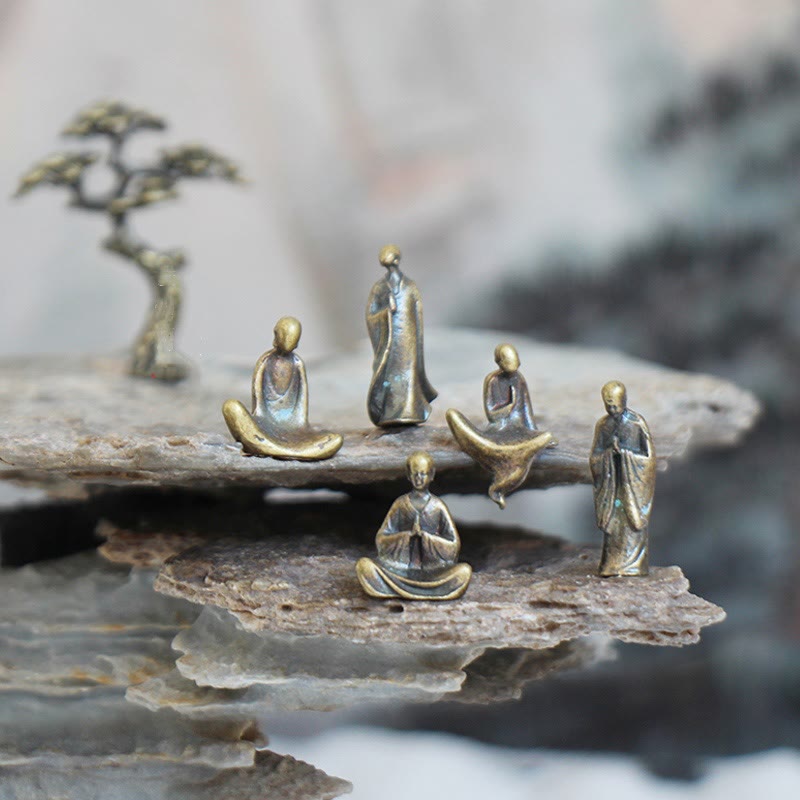 Mini-Buddha-Statuen-Set | Meditationsmönch-Dekor aus Metall