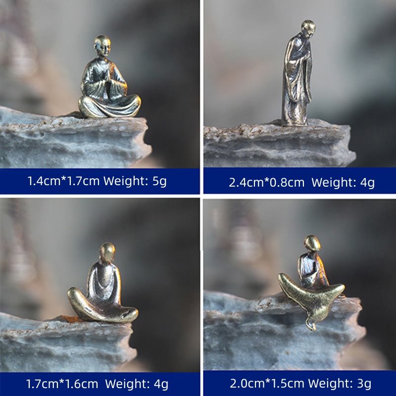 Mini-Buddha-Statuen-Set | Meditationsmönch-Dekor aus Metall