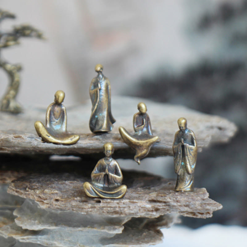 Mini-Buddha-Statuen-Set | Meditationsmönch-Dekor aus Metall