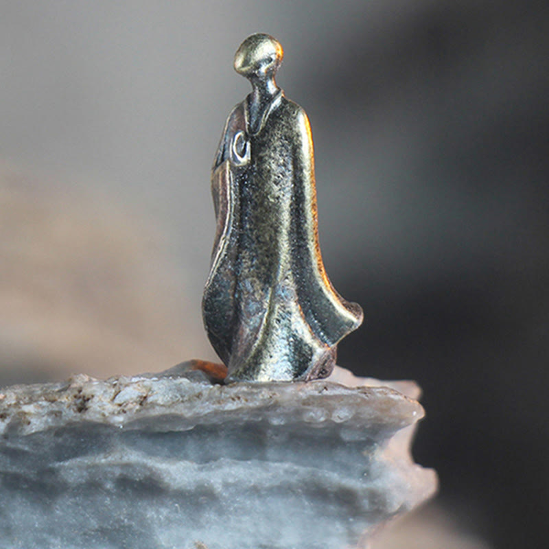 Mini-Buddha-Statuen-Set | Meditationsmönch-Dekor aus Metall