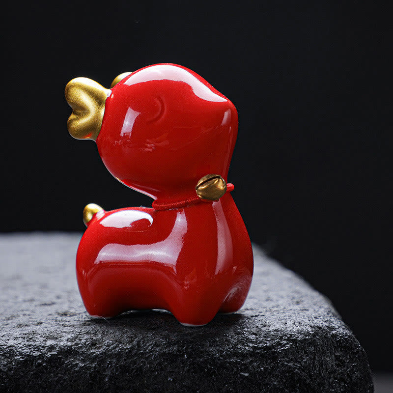 Mini-Teetierfigur aus Keramik mit Hirschmotiv für spirituelles Dekor