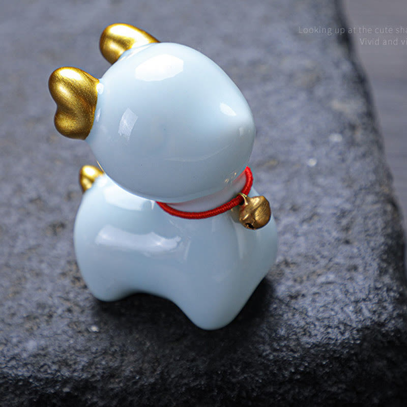 Mini-Teetierfigur aus Keramik mit Hirschmotiv für spirituelles Dekor