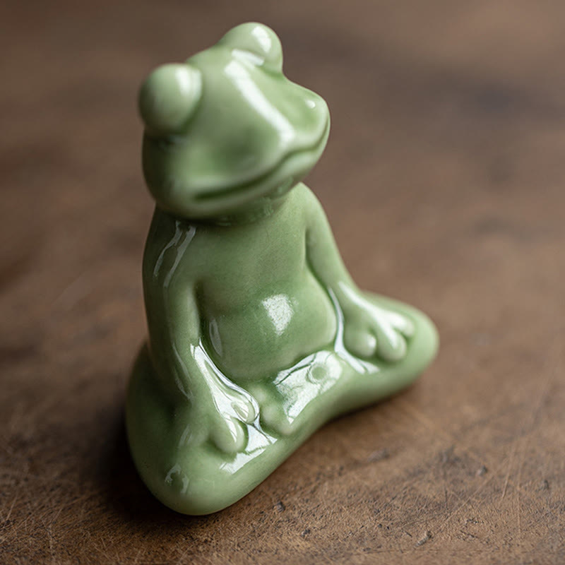 Mini-Meditationsfroschfigur aus Keramik für Glück und Reichtum