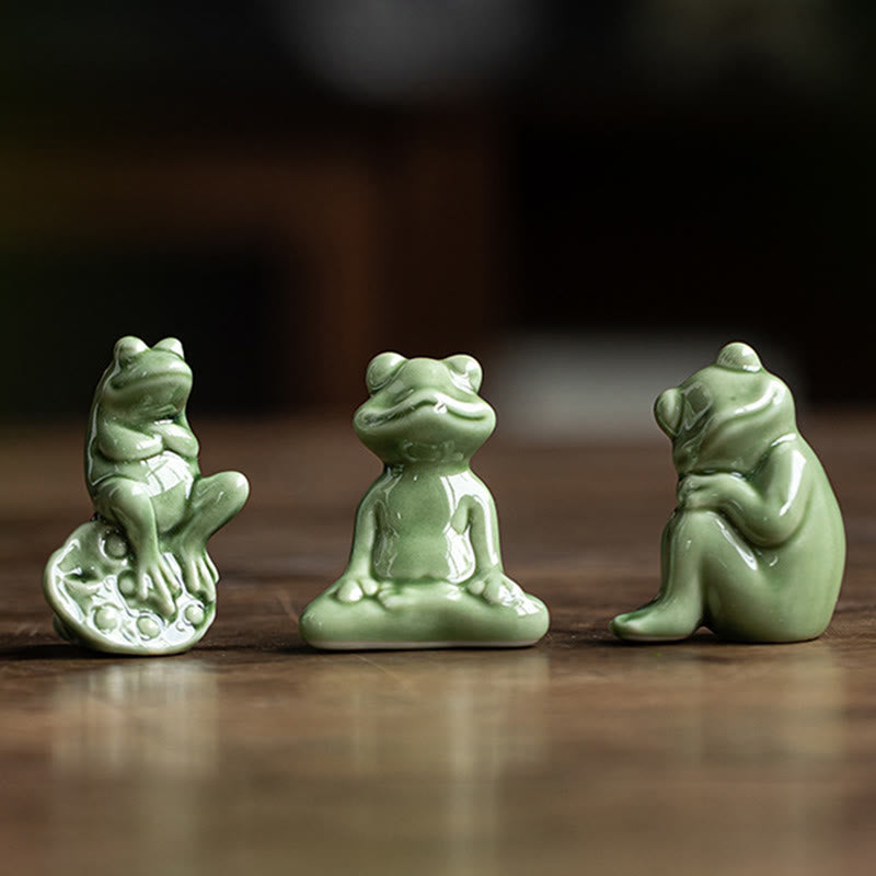Mini-Meditationsfroschfigur aus Keramik für Glück und Reichtum
