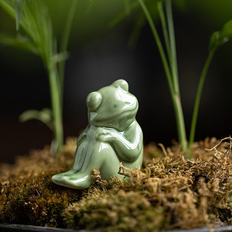 Mini-Meditationsfroschfigur aus Keramik für Glück und Reichtum