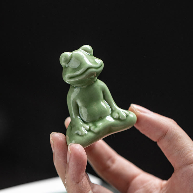 Mini-Meditationsfroschfigur aus Keramik für Glück und Reichtum