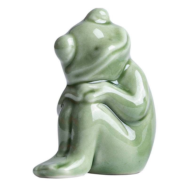 Mini-Meditationsfroschfigur aus Keramik für Glück und Reichtum