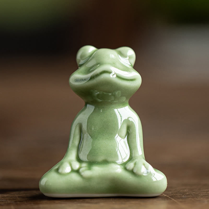 Mini-Meditationsfroschfigur aus Keramik für Glück und Reichtum