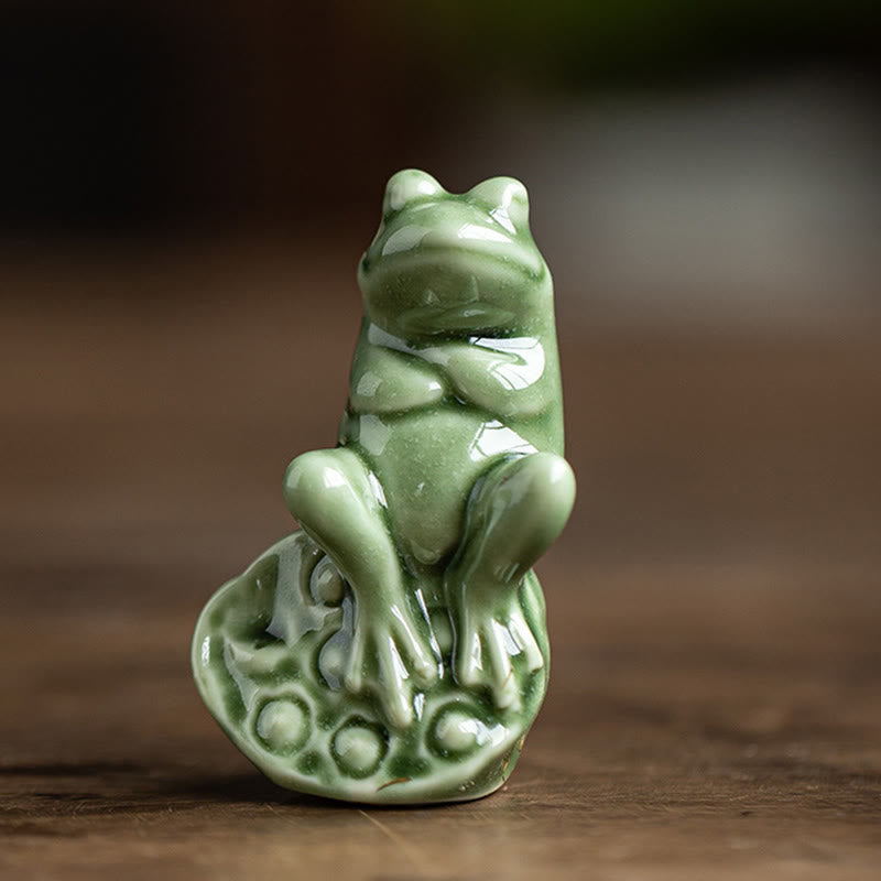 Mini-Meditationsfroschfigur aus Keramik für Glück und Reichtum