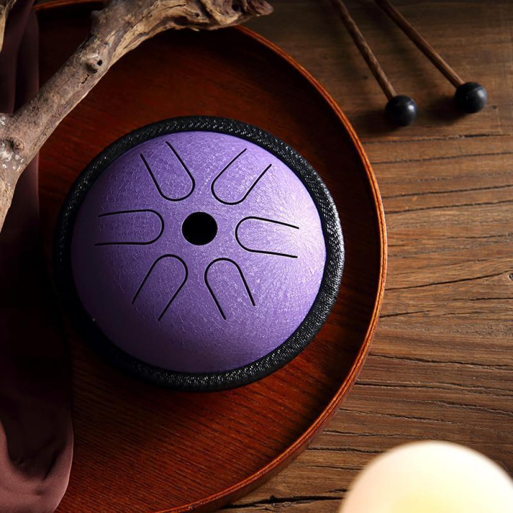 Mini Copper Disc Steel Tongue Drum 5.5’ 6 Notes C Key - 5.5 Inches/6 Notes (C5 Key) / Purple