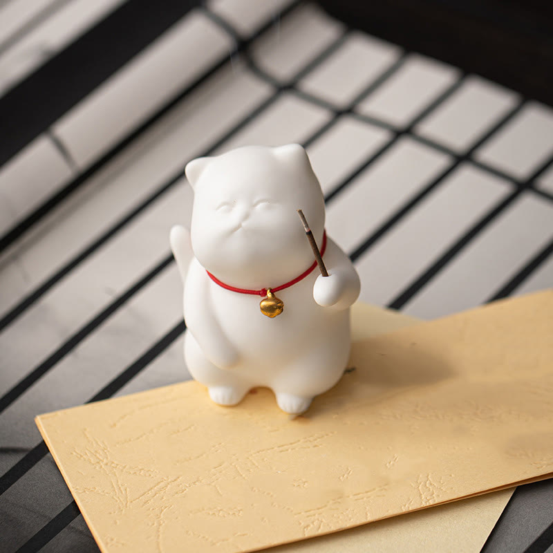 Niedlicher kleiner Räucherbrenner aus Keramik in Katzenform zur Meditation