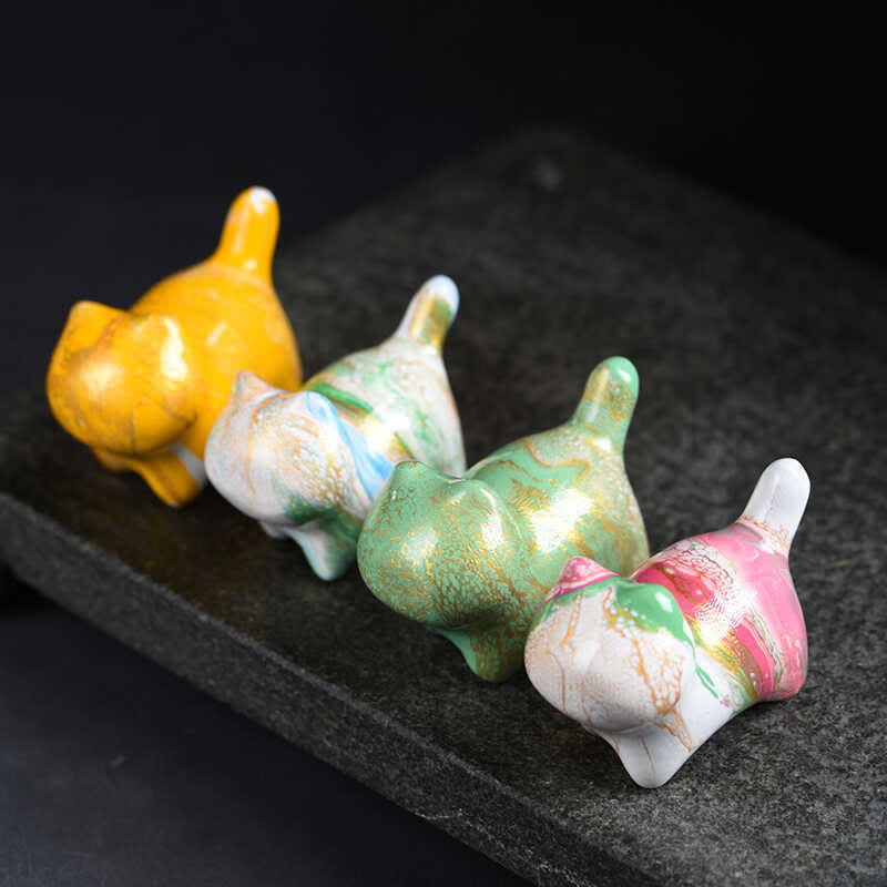 Mini Ebenholz Katze Statue Dekor friedliche Lack Handwerk