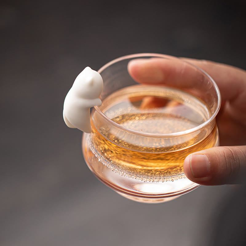 Mini-Teetierfigur aus Keramik mit weißer Katze zum Aufhängen