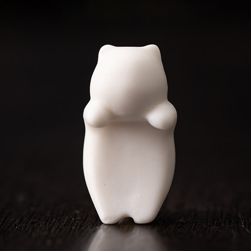 Mini-Teetierfigur aus Keramik mit weißer Katze zum Aufhängen