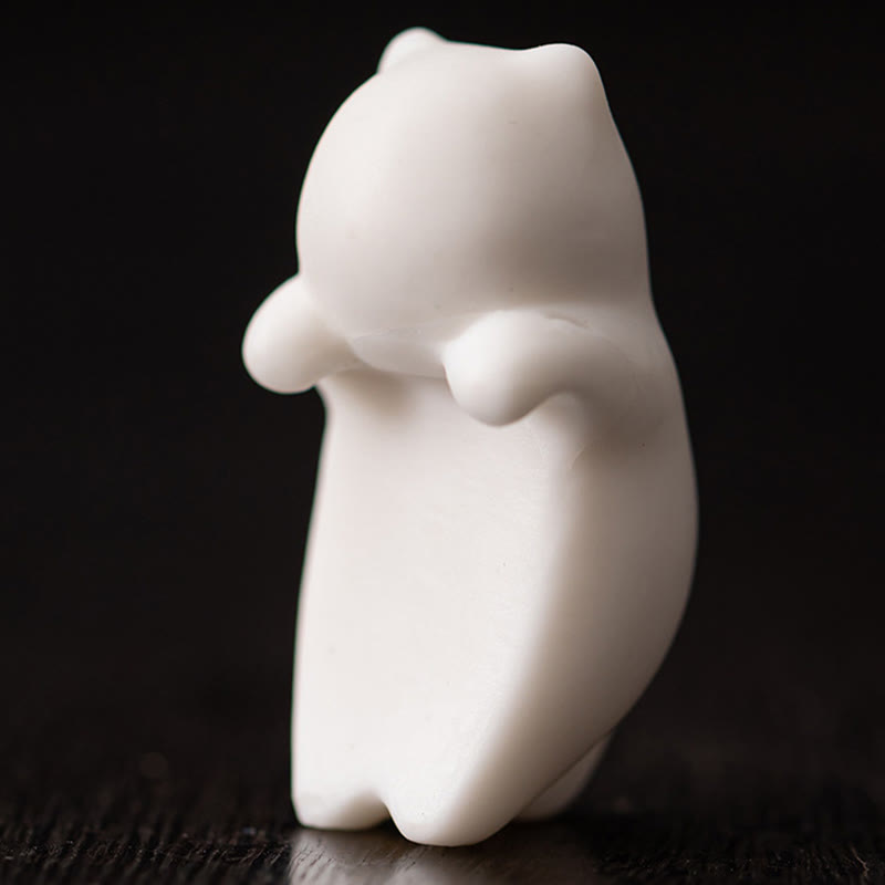 Mini-Teetierfigur aus Keramik mit weißer Katze zum Aufhängen