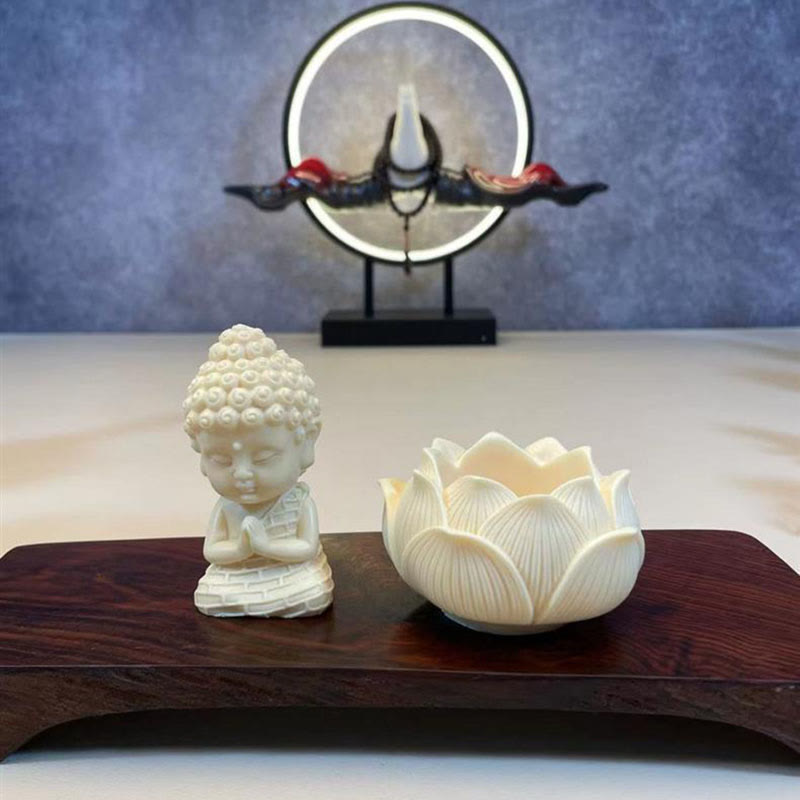 Mini-Buddha-Statue aus Elfenbeinfrüchten | Serenity Decor