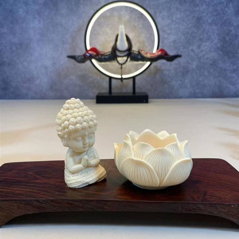Mini-Buddha-Statue aus Elfenbeinfrüchten | Serenity Decor