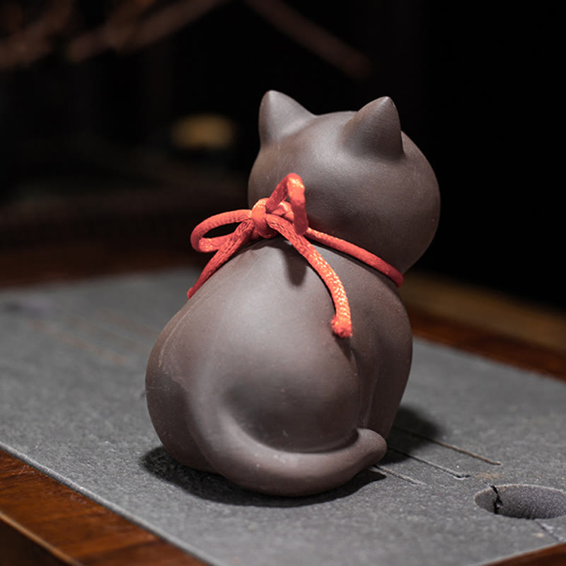 Mini Lila Ton Katze Tee Haustier | Sitzende &amp; stehende Figur Dekor