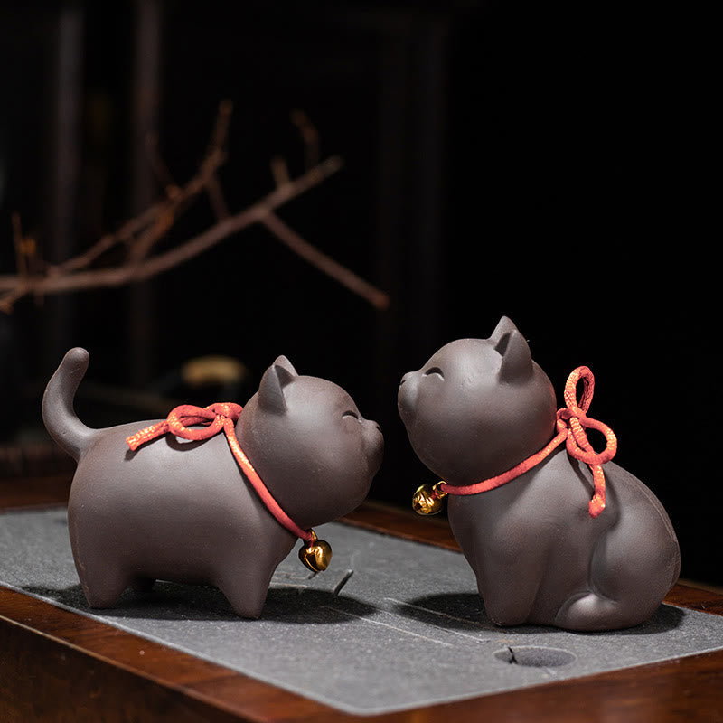 Mini Lila Ton Katze Tee Haustier | Sitzende &amp; stehende Figur Dekor
