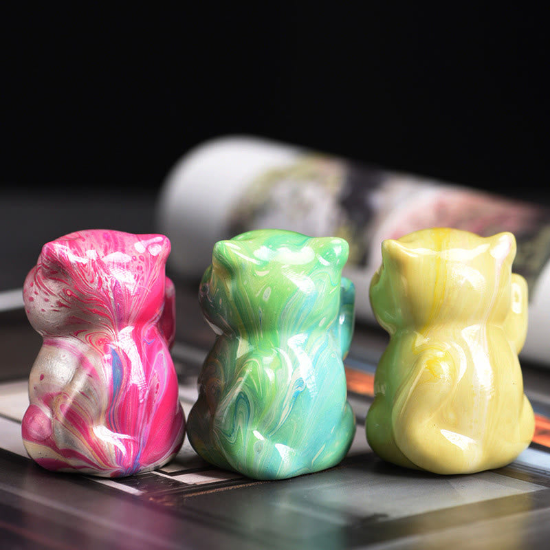 Mini-Katze aus Rosenholz, Zen-Ornament – ​​handgefertigtes Lackhandwerk