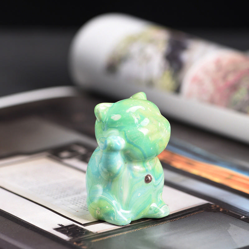 Mini-Katze aus Rosenholz, Zen-Ornament – ​​handgefertigtes Lackhandwerk