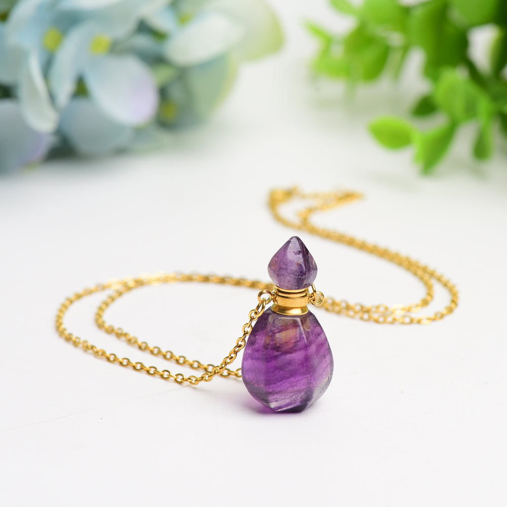 Mixed Crystal Healing Necklace with Gold Perfume Bottle Pendant
