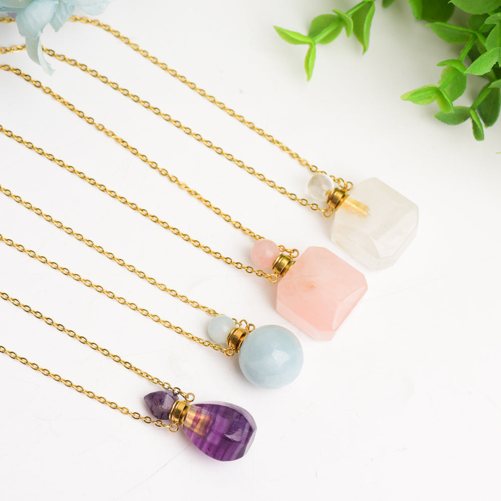 Mixed Crystal Healing Necklace with Gold Perfume Bottle Pendant
