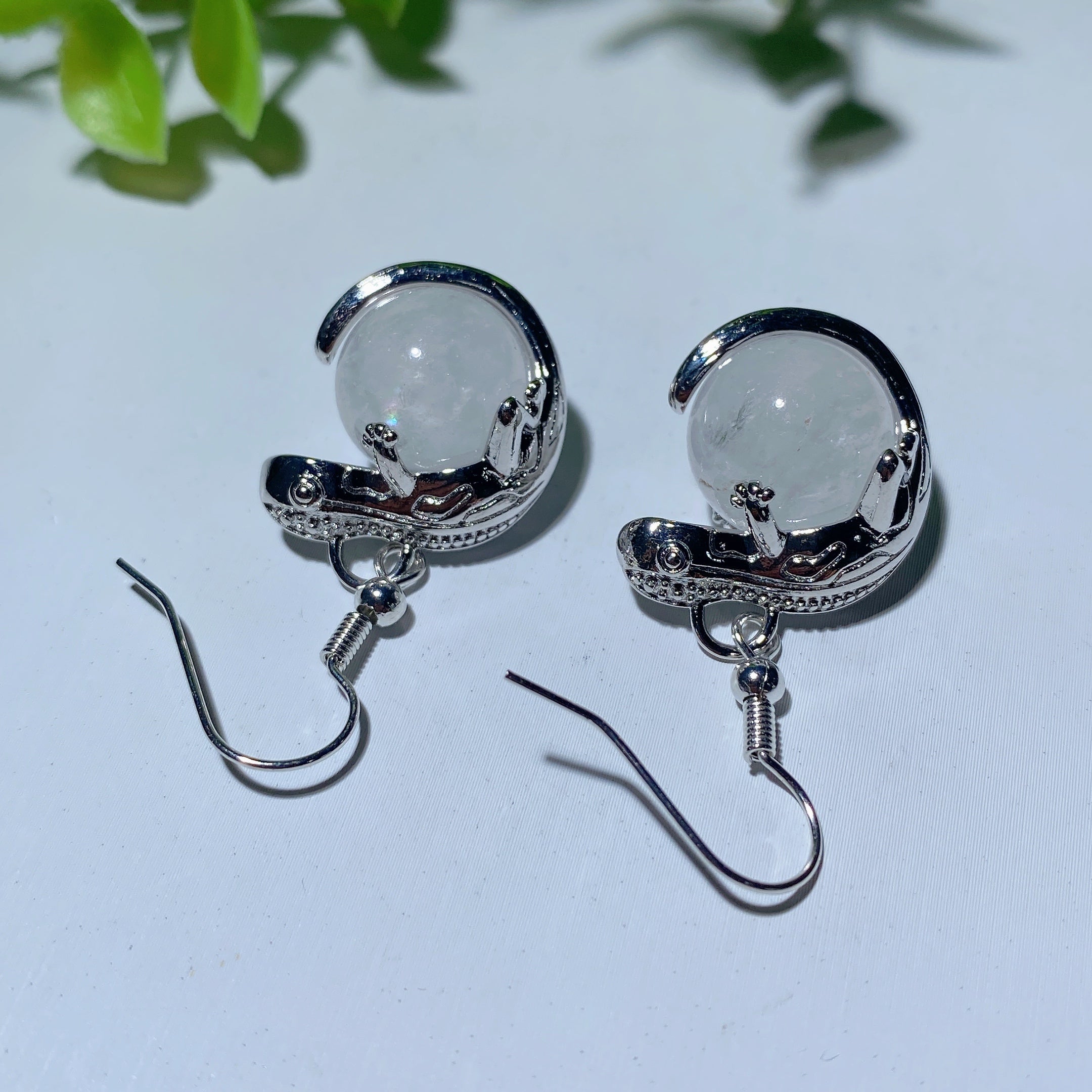 Mixed Crystal Lizard Earrings with Healing Stones 1.5 Inch