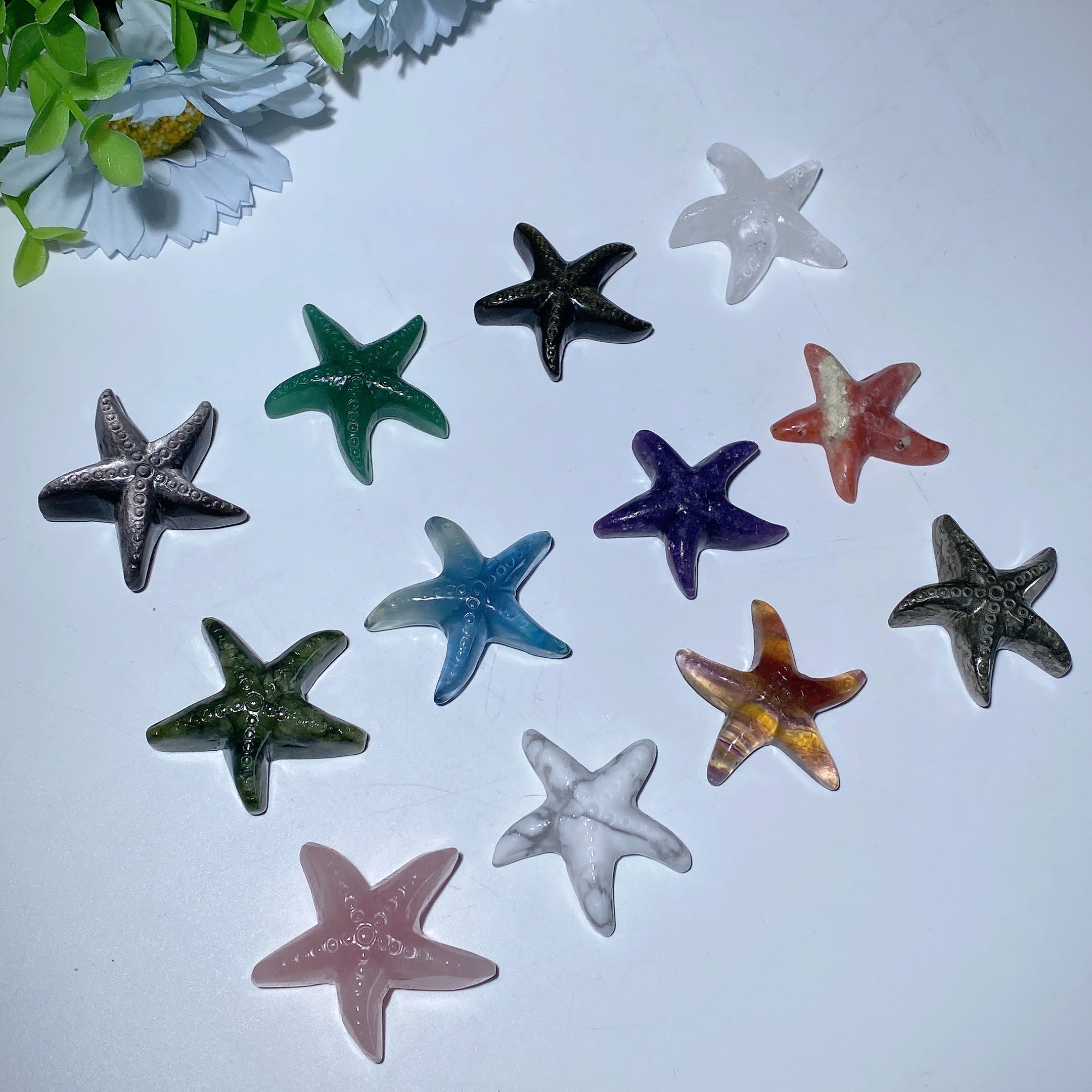 Seestern-Schnitzereien aus gemischten Kristallen, 3,6–4,3 cm, Heilkristalltiere