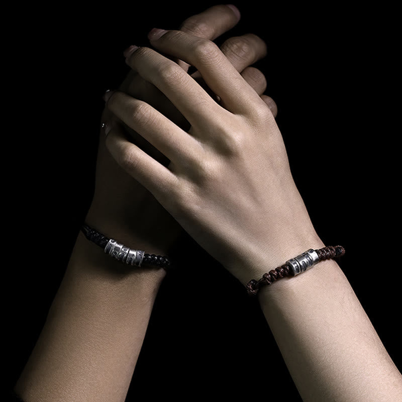 Morsecode-Armband aus Sterlingsilber mit Wachsseil