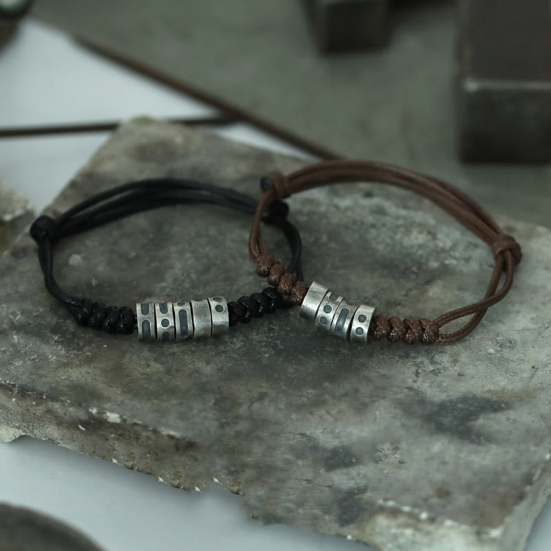 Morsecode-Armband aus Sterlingsilber mit Wachsseil