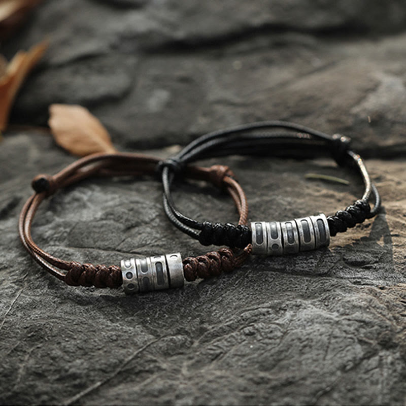 Morsecode-Armband aus Sterlingsilber mit Wachsseil