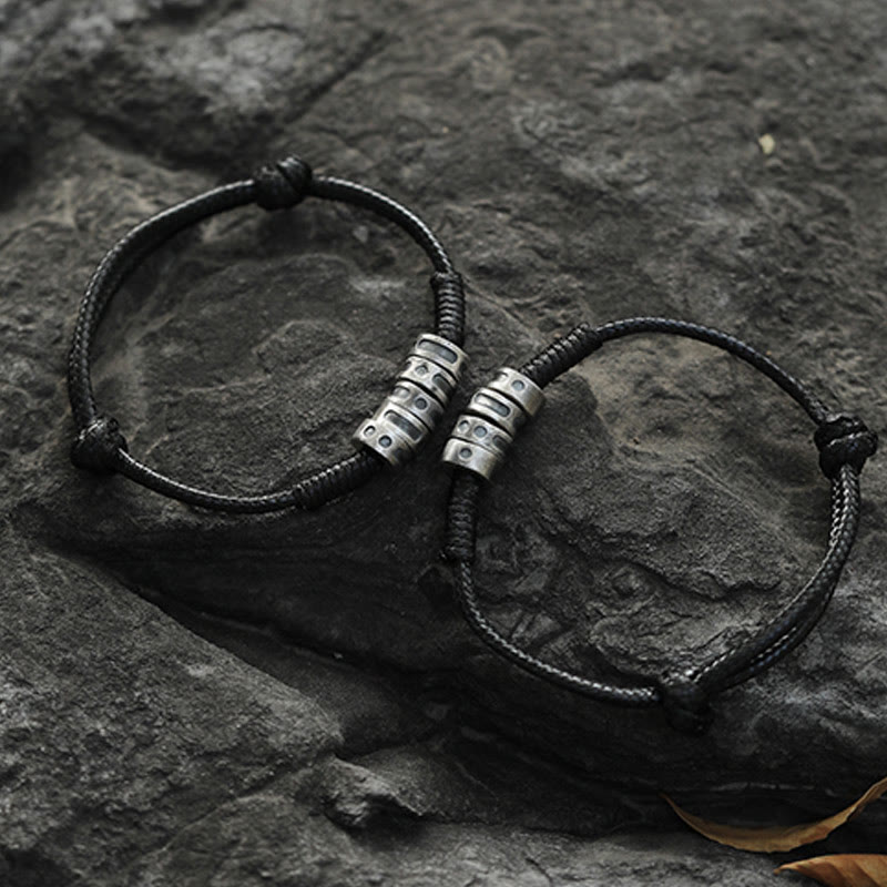 Morsecode-Armband aus Sterlingsilber mit Wachsseil