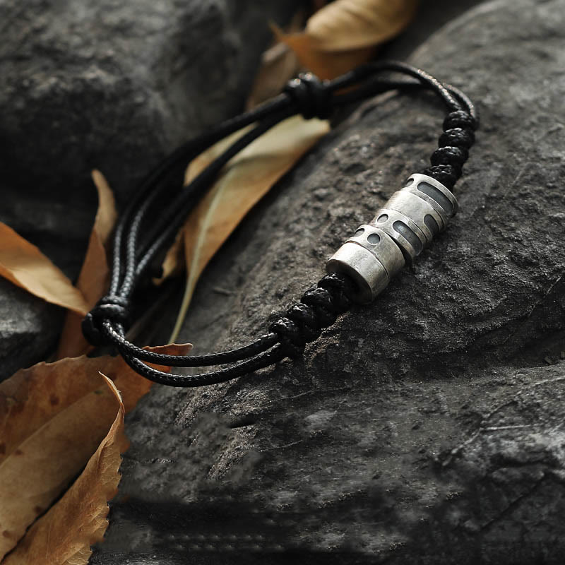 Morsecode-Armband aus Sterlingsilber mit Wachsseil