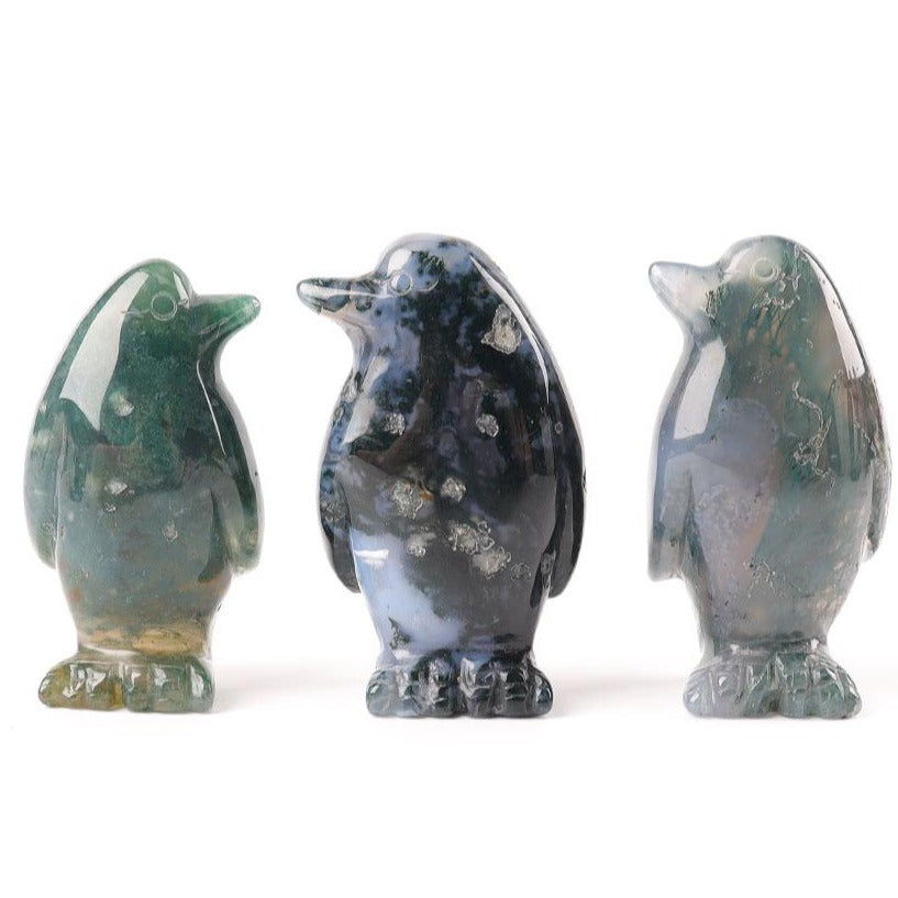Moss Agate 2 inch Penguin Crystal Animal Carving