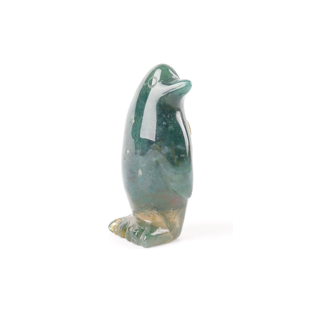 Moss Agate 2 inch Penguin Crystal Animal Carving