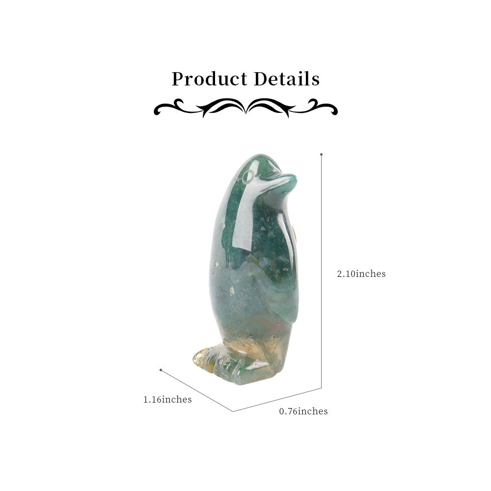 Moss Agate 2 inch Penguin Crystal Animal Carving