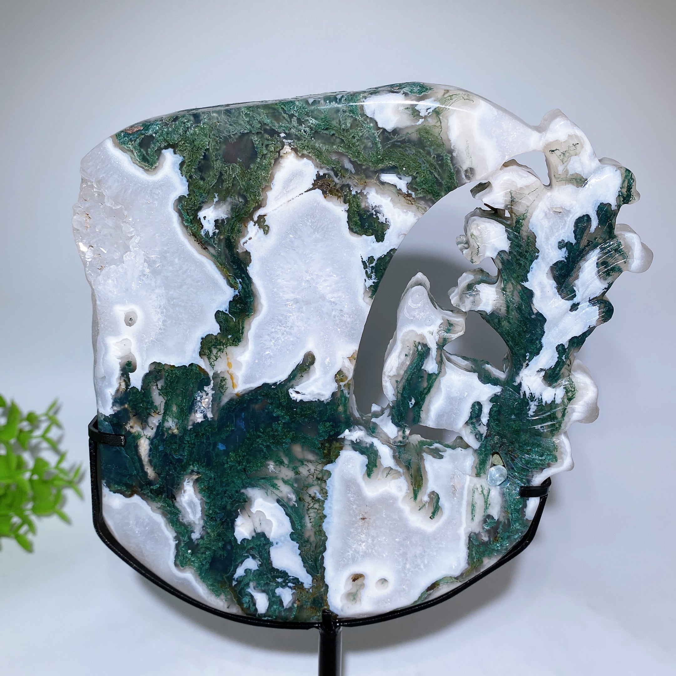 Moss Agate Nine-Tails Fox Crystal Carving 15cm Figurine