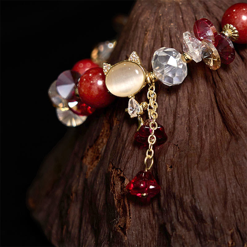 Balance-Armband mit Katzenmotiv und mehreren Kristallen