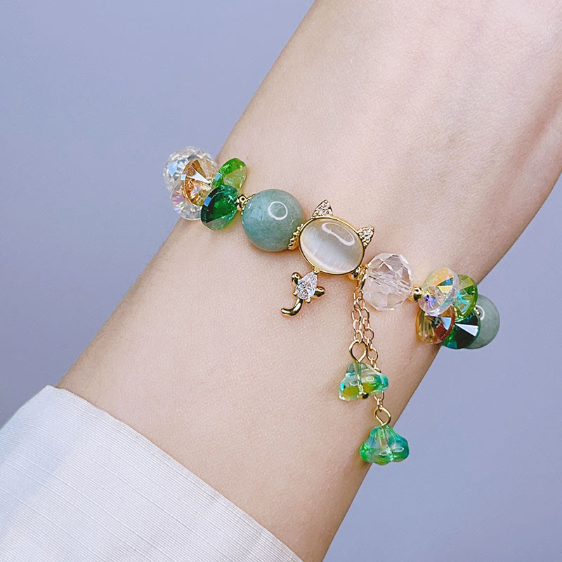 Balance-Armband mit Katzenmotiv und mehreren Kristallen