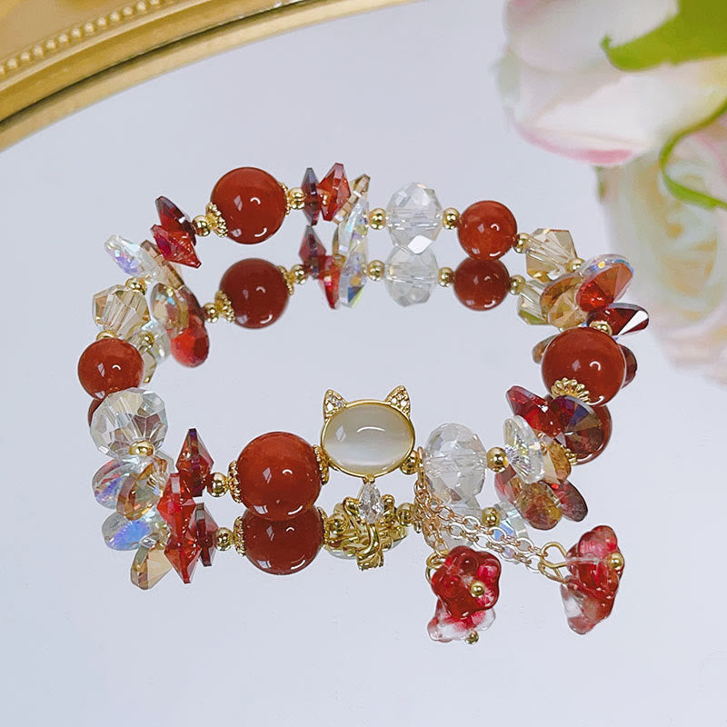 Balance-Armband mit Katzenmotiv und mehreren Kristallen