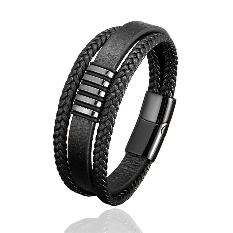 Mehrschichtiges Lederseil Titanstahlschnalle Balance Spirituelles Armband