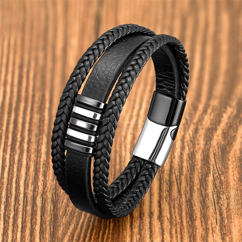 Mehrschichtiges Lederseil Titanstahlschnalle Balance Spirituelles Armband
