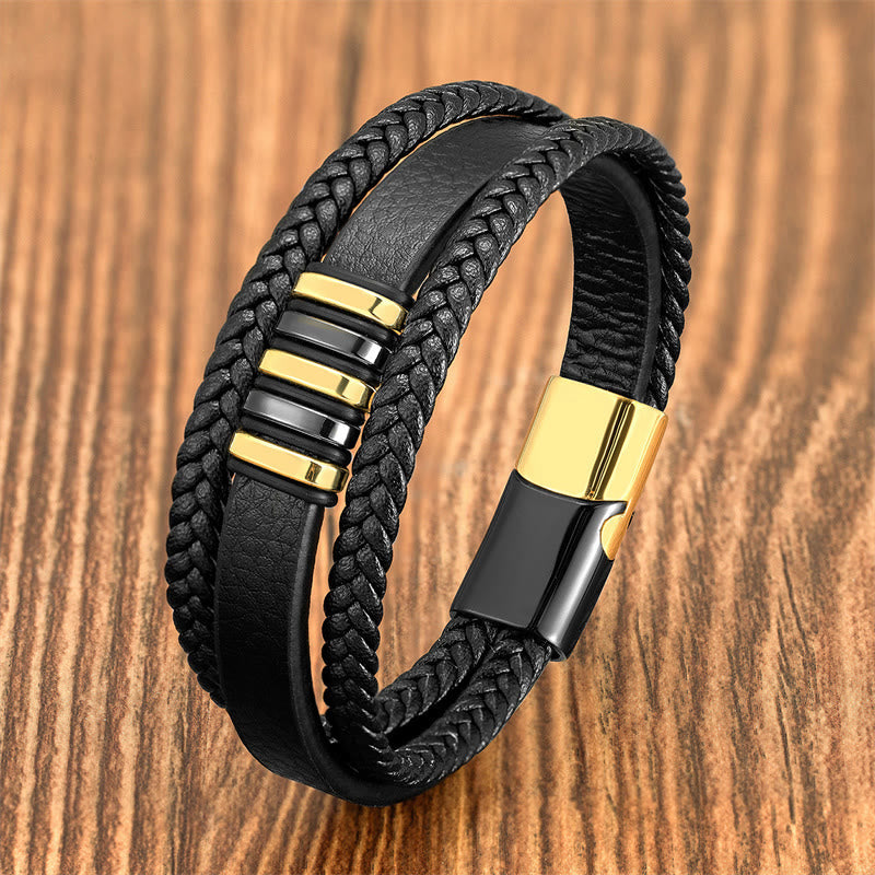 Mehrschichtiges Lederseil Titanstahlschnalle Balance Spirituelles Armband