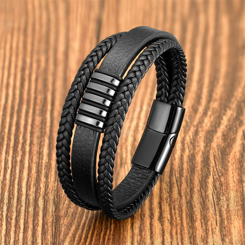 Mehrschichtiges Lederseil Titanstahlschnalle Balance Spirituelles Armband