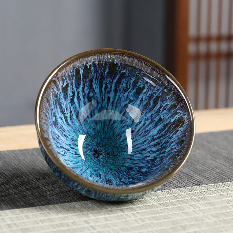 Mehrfarbige Keramik-Teetasse mit Ozeanwelle | Zen-Dekor