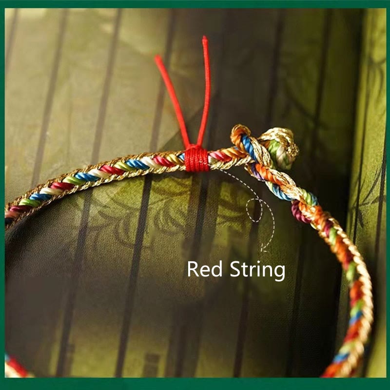Mehrfarbiges Fu-Zeichen, rote Schnur, geflochtenes Armband, 925er Silber